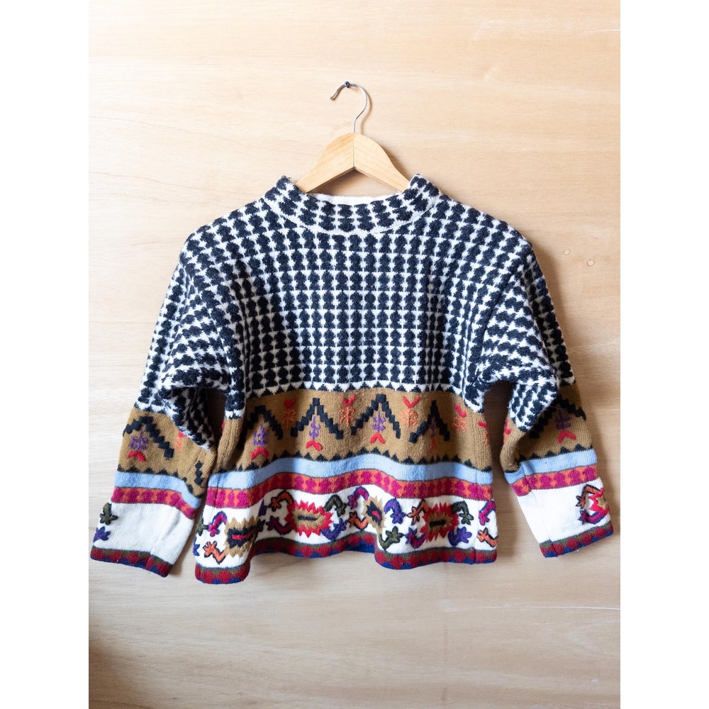 Vintage Wool Knit Mixed Pattern Mockneck Sweater